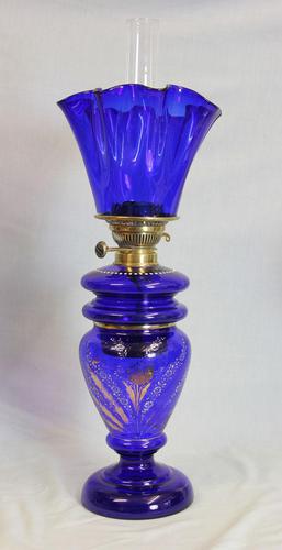 Antique Bristol Blue Oil Lamp (1 of 6)