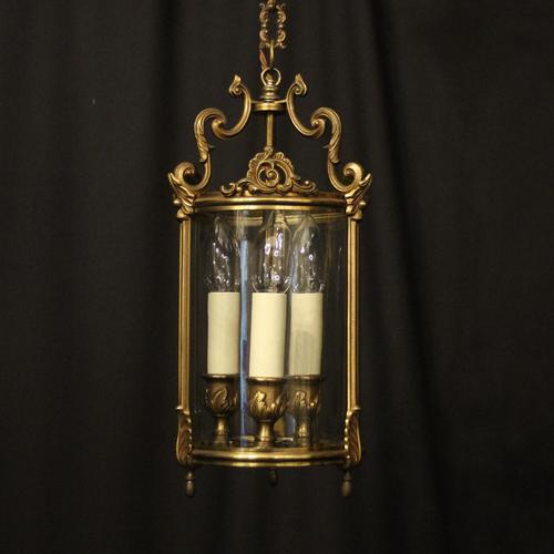 French Gilded Bronze Triple Light Hall Lantern (1 of 10) French Gilded Bronze Triple Light Hall Lantern (1 of 10)