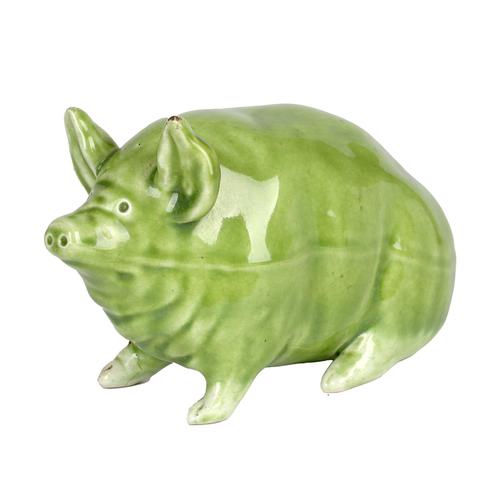 Robert Heron Scottish Wemyss Green Glazed Art Pottery Pig c.1900 (1 of 11)