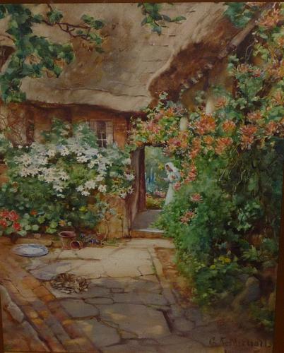 'A quaint corner at Wick' watercolour by George F Nicholls c 1920 (1 of 2)