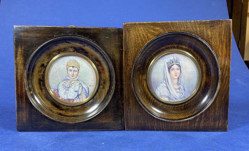 Pair of 1920s Painted Miniatures of Emperor Napoleon & Josephine (1 of 30) Pair of 1920s Painted Miniatures of Emperor Napoleon & Josephine (1 of 30)