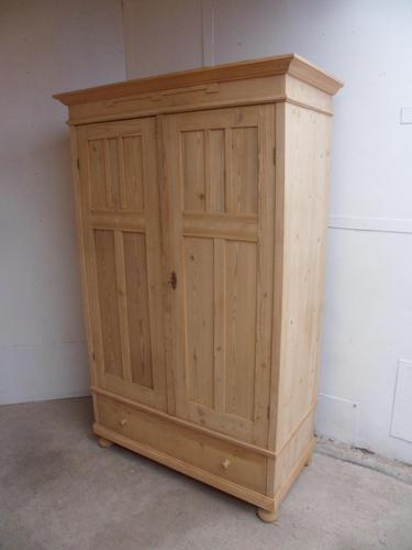 Panelled Antique Pine 2 Door Knockdown Wardrobe to wax / paint (1 of 10)