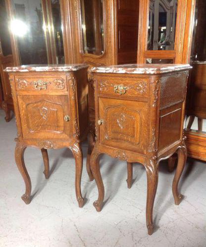 Pair of Carved Oak Bedside Cabinets (1 of 6)