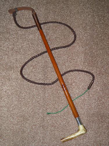 Victorian Hallmarked 1889 Silver Gents Malacca Cane Hunt Whip W/Leather Thong (1 of 11)