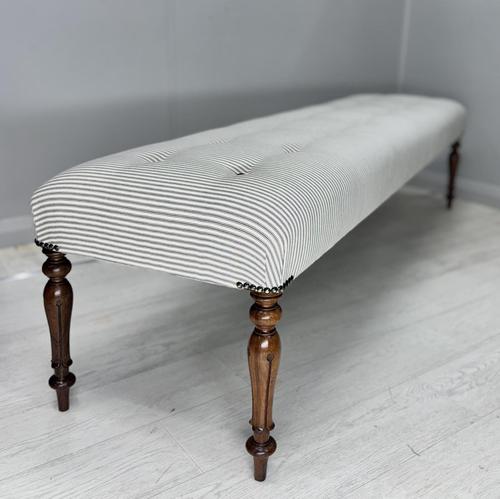 6’ Long Buttoned Ticking Stripes Stool (1 of 7)