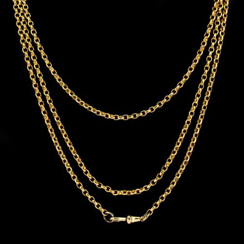 Antique Victorian Long 18ct Rolled Gold Guard Muff Chain Necklace 54" Length (1 of 7) Antique Victorian Long 18ct Rolled Gold Guard Muff Chain Necklace 54" Length (1 of 7)