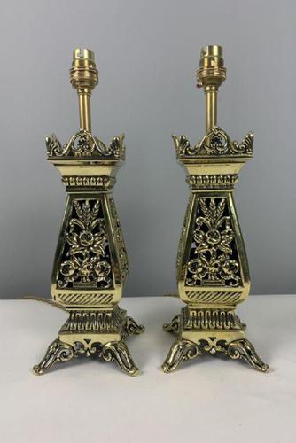Pair Of Victorian Pierced Brass Table Lamps; Rewired And Pat Tested (1 of 10) Pair Of Victorian Pierced Brass Table Lamps; Rewired And Pat Tested (1 of 10)