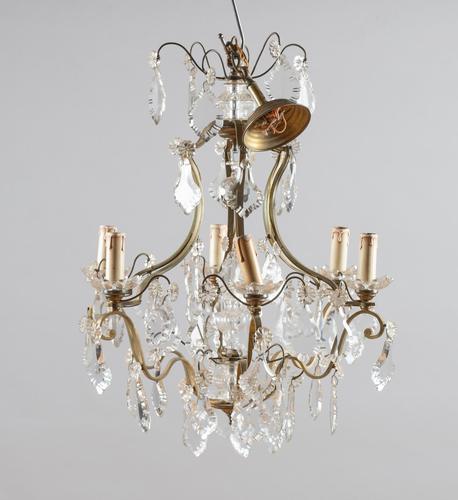 Large French Glass & Brass Chandelier (1 of 6)