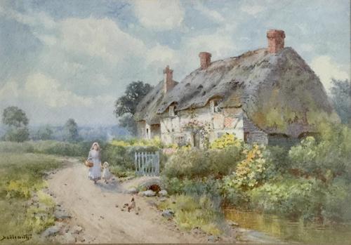 Thomas Noel Smith Watercolour - Mother & Child in Front of Thatched Cottage (1 of 2) Thomas Noel Smith Watercolour - Mother & Child in Front of Thatched Cottage (1 of 2)