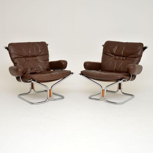 1960’s Pair of Leather & Chrome Armchairs by Ingmar Relling (1 of 12)