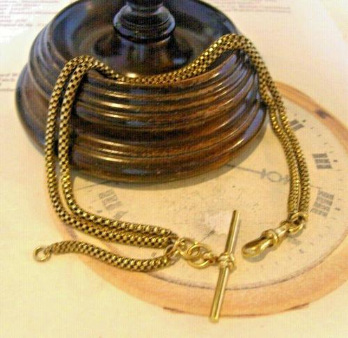 Victorian Pocket Watch Chain 1890s Antique Brass Double Albert With T Bar (1 of 11)