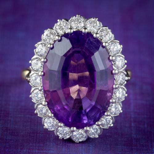 Vintage Amethyst Diamond Cocktail Ring 18ct Gold 12ct Amethyst Circa 1980 (1 of 8)