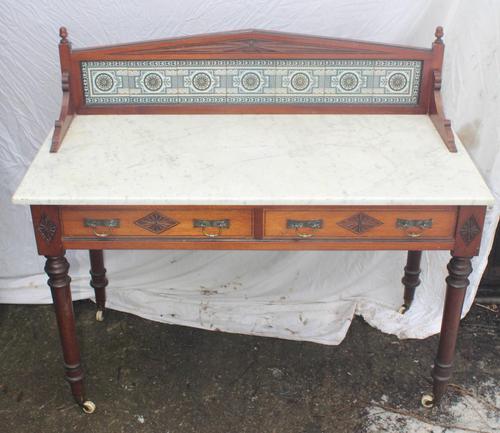 1910's Maple and Co Mahogany Marble Top Washstand with Tiles (1 of 4)