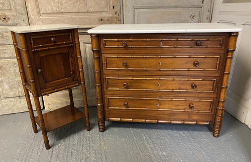 Rare Original French Faux Bamboo Chest of Drawers & Bedside (1 of 25)