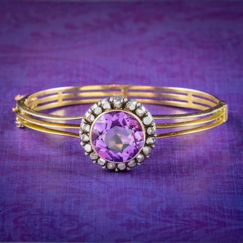 Antique Victorian Amethyst Diamond Bangle 15ct Gold c.1880 (1 of 7)