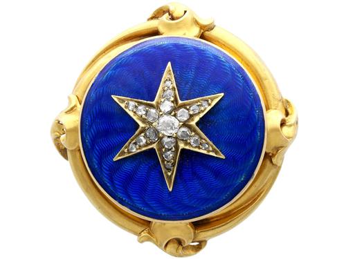 0.35ct Diamond & Enamel, 18ct Yellow Gold Brooch - Antique c.1880 (1 of 9) 0.35ct Diamond & Enamel, 18ct Yellow Gold Brooch - Antique c.1880 (1 of 9)