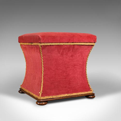 Antique Ottoman, English, Velour, Dressing, Sewing Stool, Victorian c.1890 (1 of 10)