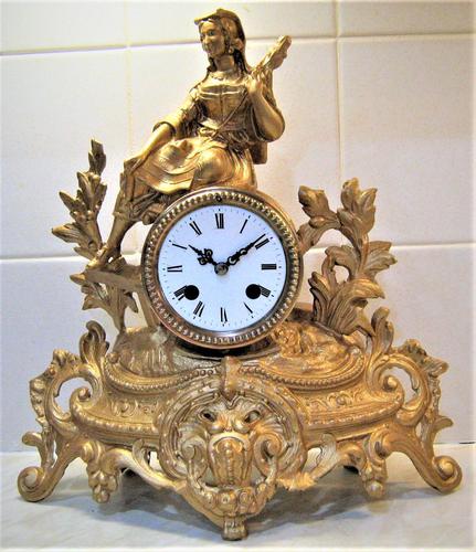 Wonderful 1890 French Spelter Striking Mantel Figurine Clock (1 of 5)