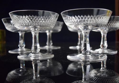 6 French Crystal Champagne Coupes c.1920 (1 of 5)