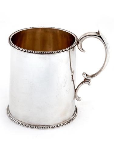Plain Edwardian Silver Christening Mug with Scroll Handle and Beaded Border (1 of 6) Plain Edwardian Silver Christening Mug with Scroll Handle and Beaded Border (1 of 6)