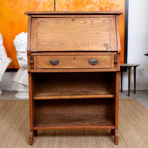 Oak Bureau Arts & Crafts Writing Desk Chest Edwardian Slim (1 of 12)