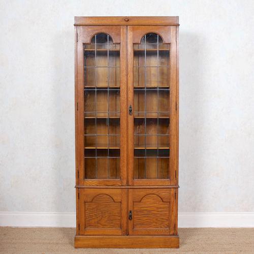 Oak Leaded Glazed Bookcase Arts & Crafts (1 of 10)