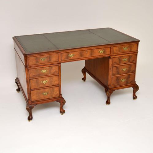 Large Antique Walnut Leather Top Pedestal Desk (1 of 12)