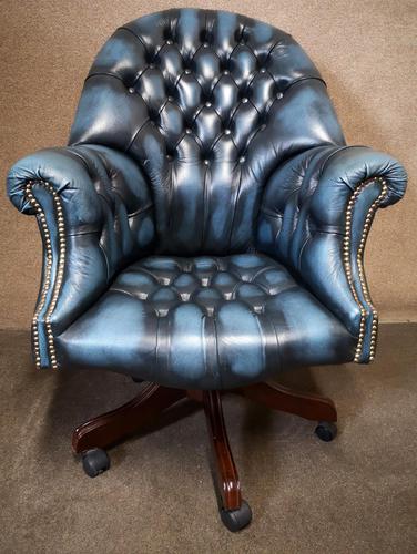 Directors Blue Leather Chesterfield Captains Office Chair (1 of 12)