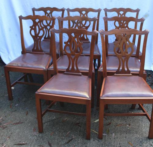 1900's Mahogany Set of 8 Georgian style Dining Chairs with Pop out Leather Seats (1 of 3)