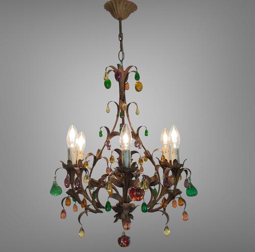 Murano Glass a Fruit Venetian 6 Arm Toleware Ceiling Light Chandelier (1 of 9)