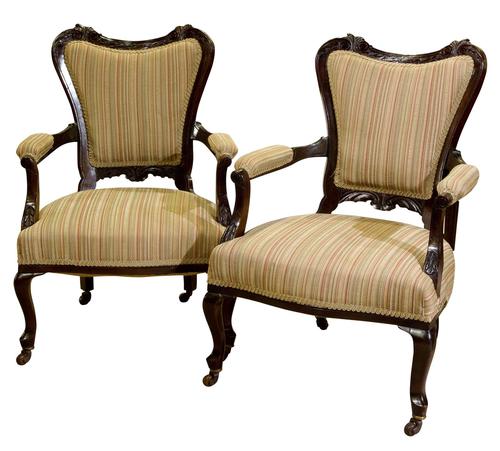Pair of 19th Century Mahogany Open Armchairs c.1890 (1 of 8) Pair of 19th Century Mahogany Open Armchairs c.1890 (1 of 8)