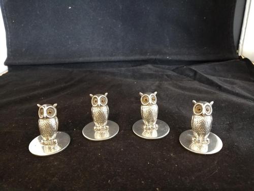 Four Silver Owl Place Card Holders (1 of 7)