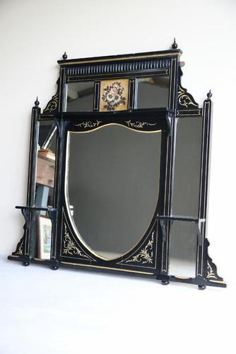 Victorian Aesthetic Movement Ebonised Overmantle Mirror (1 of 1)