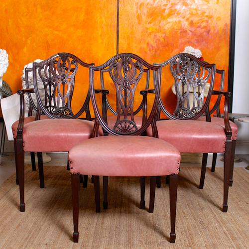 6 Dining Chairs Hepplewhite Mahogany Leather 19th Century (1 of 15)