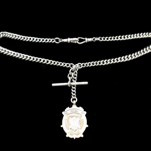 Antique Albert Watch Chain with Double Dog Clips, T-Bar and Medal (1 of 9) Antique Albert Watch Chain with Double Dog Clips, T-Bar and Medal (1 of 9)