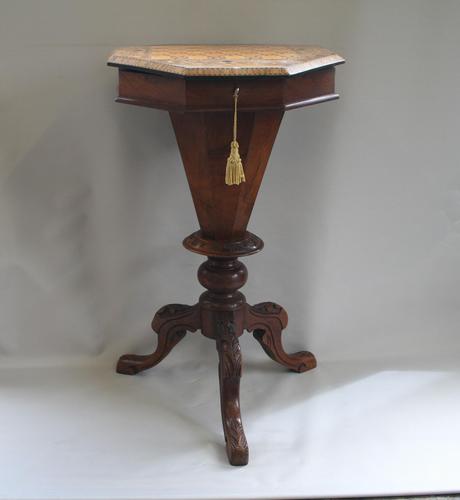 Late Victorian Walnut Trumpet Workbox Table (1 of 7) Late Victorian Walnut Trumpet Workbox Table (1 of 7)