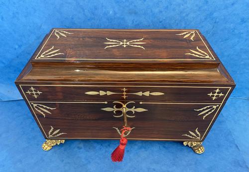 Regency Rosewood Brass Inlaid Twin Canister Tea Caddy (1 of 19)