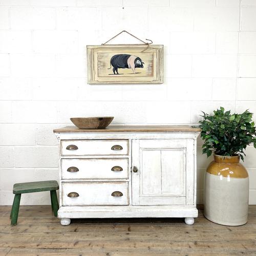 Distressed Antique Pine Cupboard with Painted Base (1 of 10) Distressed Antique Pine Cupboard with Painted Base (1 of 10)