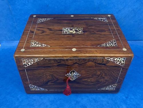 William IV Rosewood Jewellery Box Inlaid with Beautiful Mother of Pearl (1 of 14)