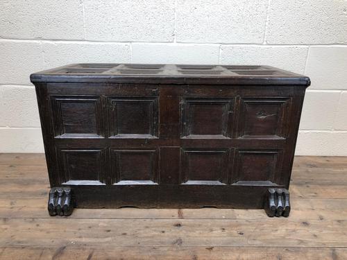 Antique Rare 17th Century Oak Coffer with Block Paw Feet (M-716) (1 of 16)