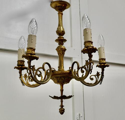 Gilded Brass 5 Branch Rococo Style Chandelier (1 of 8) Gilded Brass 5 Branch Rococo Style Chandelier (1 of 8)