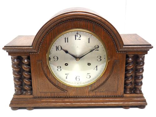 Solid Oak Hat Shaped Mantel Clock 8-day by Hac Westminster Chime (1 of 10)