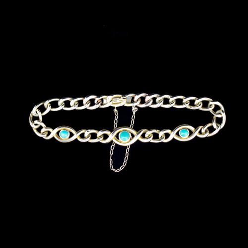 Antique Turquoise Curb Link 15ct Gold Bracelet Edwardian Victorian (1 of 8)