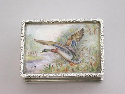 Modern Silver & Enamel Pill Box - Mallard Taking Flight, By S J Rose & Son, Birmingham, 1976 (1 of 12) Modern Silver & Enamel Pill Box - Mallard Taking Flight, By S J Rose & Son, Birmingham, 1976 (1 of 12)