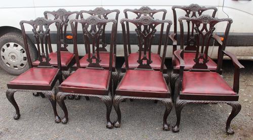 1900's Set of 8 Mahogany Chippendale style Dining Chairs Pop out Seats (1 of 3)