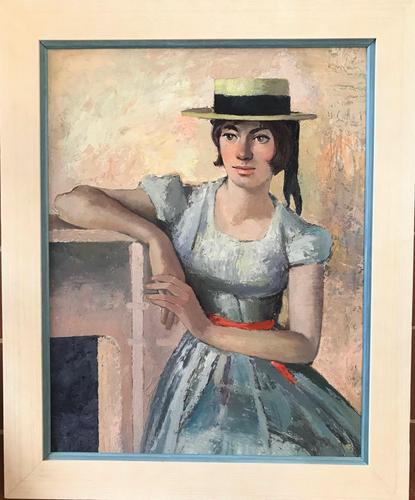 Original Oil on Board 'The Straw Boater' by Toby Horne Shepherd - Signed & Dated 1959 (1 of 3) Original Oil on Board 'The Straw Boater' by Toby Horne Shepherd - Signed & Dated 1959 (1 of 3)