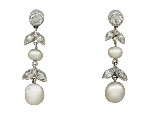 0.56ct Diamond & Natural Pearl, 9ct Yellow Gold Drop Earrings - Antique c.1880 (1 of 9) 0.56ct Diamond & Natural Pearl, 9ct Yellow Gold Drop Earrings - Antique c.1880 (1 of 9)