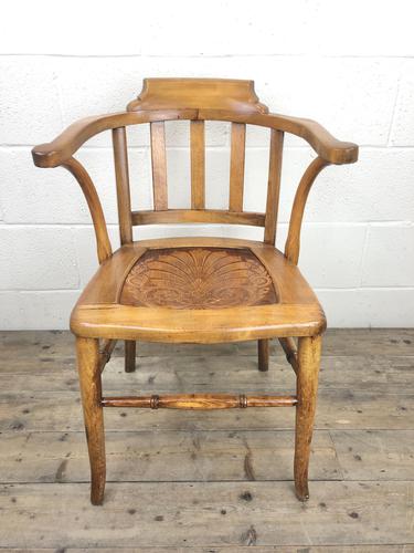 Early 20th Century Beech Smoker’s Chair with Pokerwork Seat (M-1591) (1 of 8)