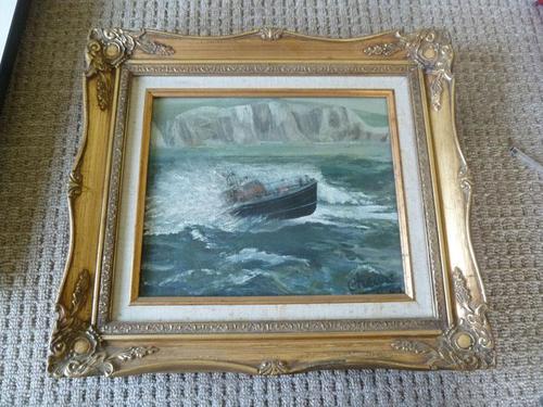 Fine "Lifeboat in Stormy Sea" oil on canvas- signed "Cheyne " (1 of 5)