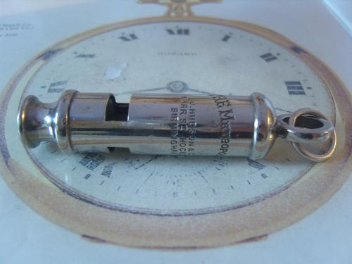 Vintage Pocket Watch Chain Fob 1940s Large Silver Chrome Railway or Police Whistle Fob (1 of 9)